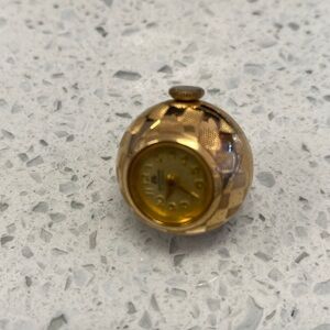 60s BUCHERER Swiss Ladies Guilloche Pendant Ball Watch gold plated